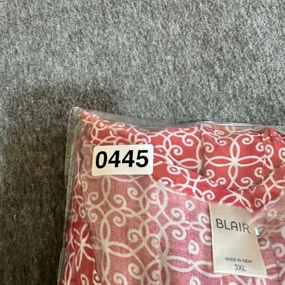 Blair Women's 3/4 Sleeve V-Neck Blouse Red White Pleated Crochet Trim 3XL - Picture 10 of 11